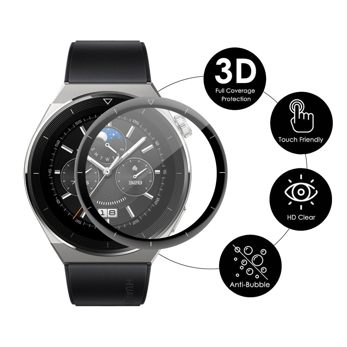 ENKAY HAT PRINCE 2Pcs/Set for Huawei Watch GT 3 Pro 46mm Hydrophobic 3D Curved Soft PC Edge + PMMA Ultra Clear Protective Film Full Coverage Protector