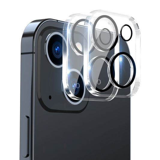 ENKAY HAT-PRINCE 2Pcs / Set for iPhone 14 6.1 inch / 14 Plus 6.7 inch Rear Camera Lens Film Tempered Glass Full Cover Lens Protector, Black Ring Version