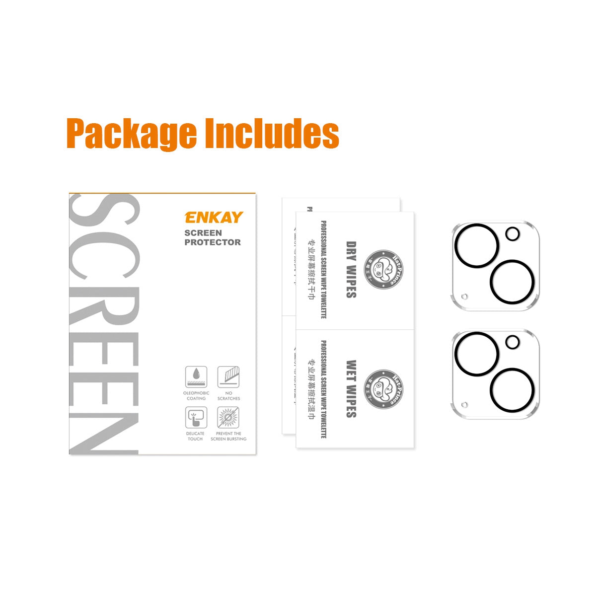 ENKAY HAT-PRINCE 2Pcs / Set for iPhone 14 6.1 inch / 14 Plus 6.7 inch Rear Camera Lens Film Tempered Glass Full Cover Lens Protector, Black Ring Version