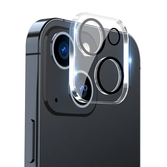 ENKAY HAT-PRINCE Camera Lens Film for iPhone 14 6.1 inch / 14 Plus 6.7 inch, Full Cover Clear Tempered Glass Film, Black Ring Version