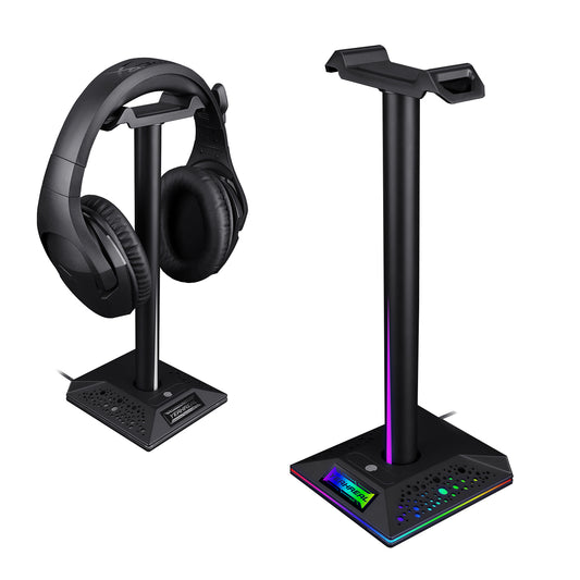 RGB Headphone Desktop Stand Gaming Headset Holder with 3.5mm AUX 2 USB Ports for Bose JBL AKG