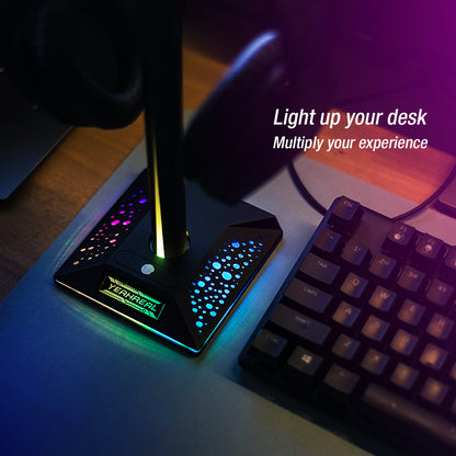 RGB Headphone Desktop Stand Gaming Headset Holder with 3.5mm AUX 2 USB Ports for Bose JBL AKG