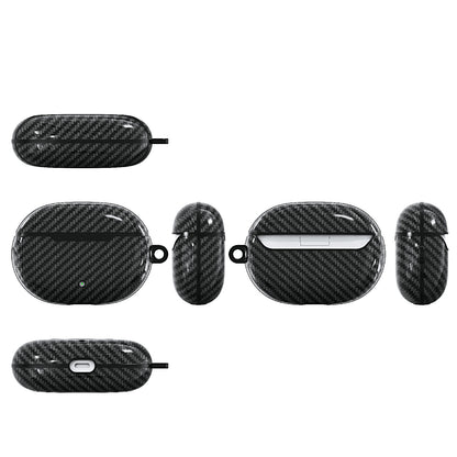Carbon Fiber Texture Protective Case Bluetooth Earphone TPU Cover with Carabiner for Beats Studio Buds