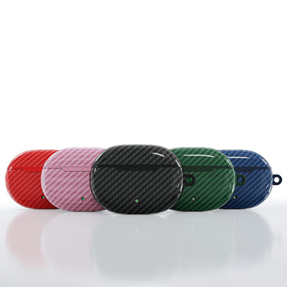 Carbon Fiber Texture Protective Case Bluetooth Earphone TPU Cover with Carabiner for Beats Studio Buds