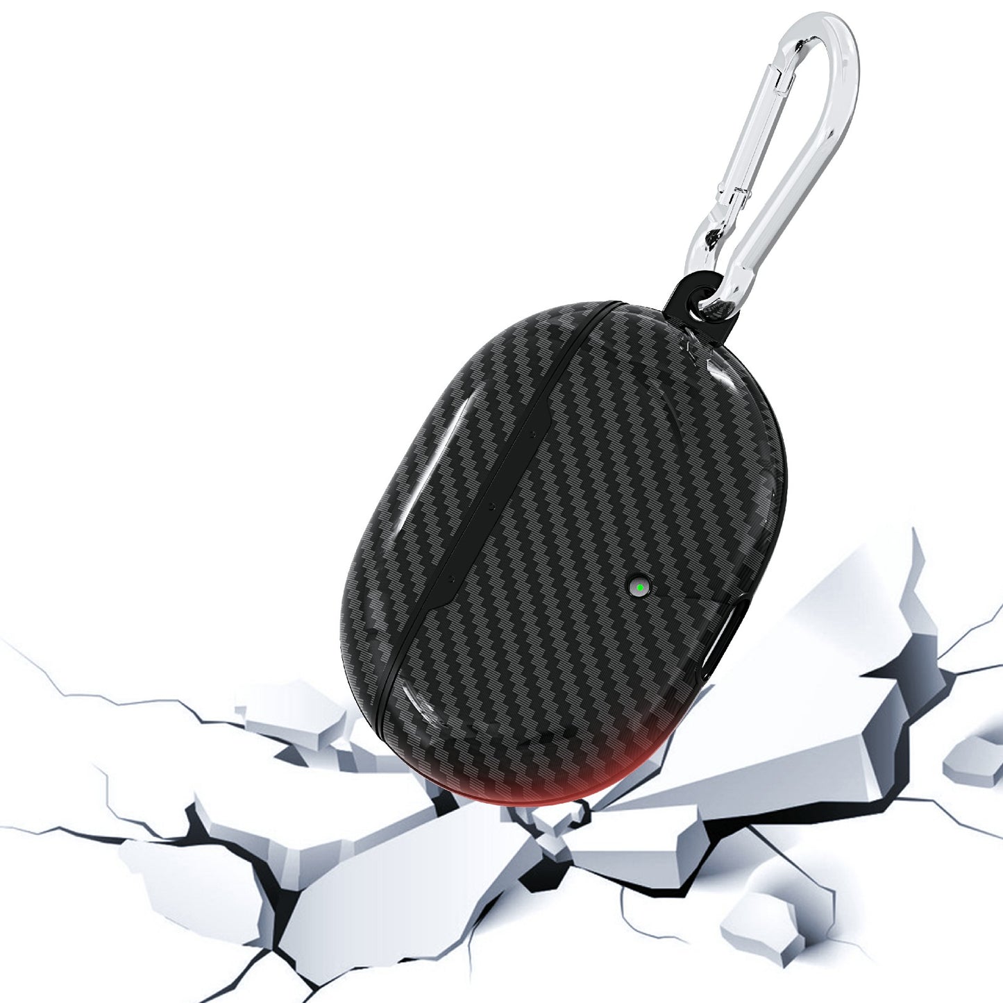Carbon Fiber Texture Protective Case Bluetooth Earphone TPU Cover with Carabiner for Beats Studio Buds