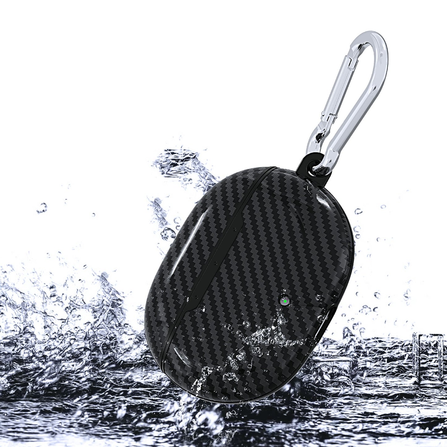 Carbon Fiber Texture Protective Case Bluetooth Earphone TPU Cover with Carabiner for Beats Studio Buds