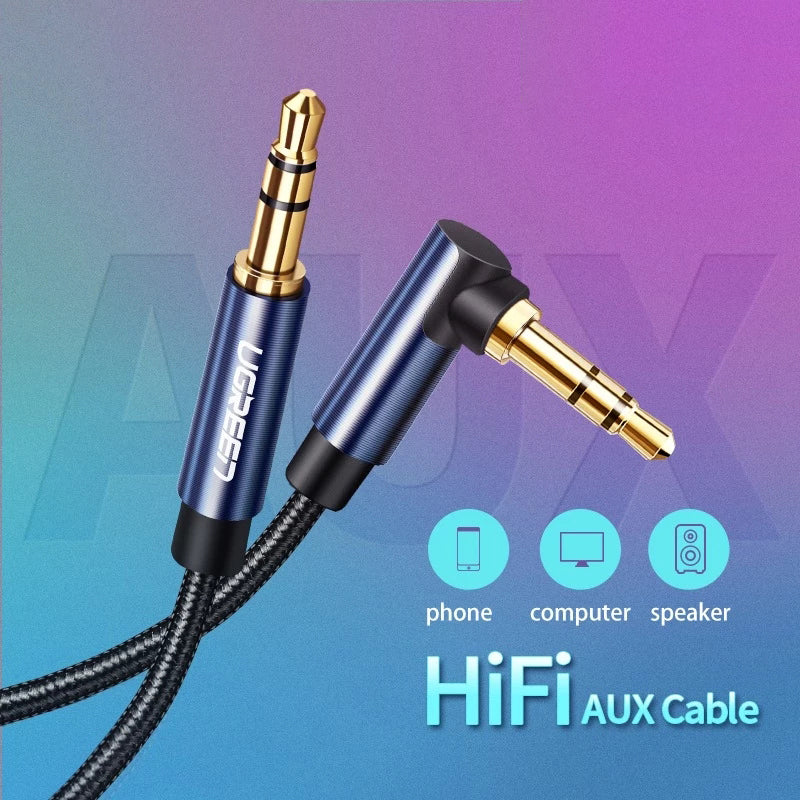 UGREEN 1.5m For Phone Tablet PC Headphone AUX Cord 3.5mm Male to Male Right Angle Audio Extension Cable