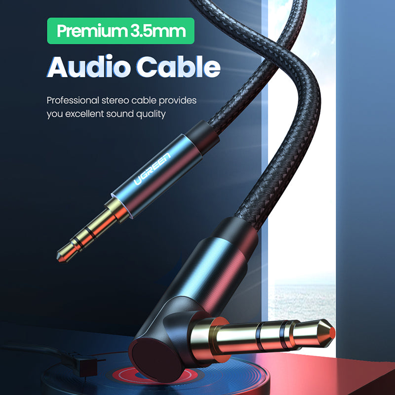 UGREEN 1.5m For Phone Tablet PC Headphone AUX Cord 3.5mm Male to Male Right Angle Audio Extension Cable