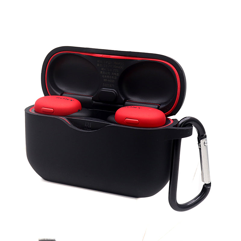 For Sony WF-H800 TWS Bluetooth Earphone Silicone Drop-proof Cover Case with Hanging Buckle