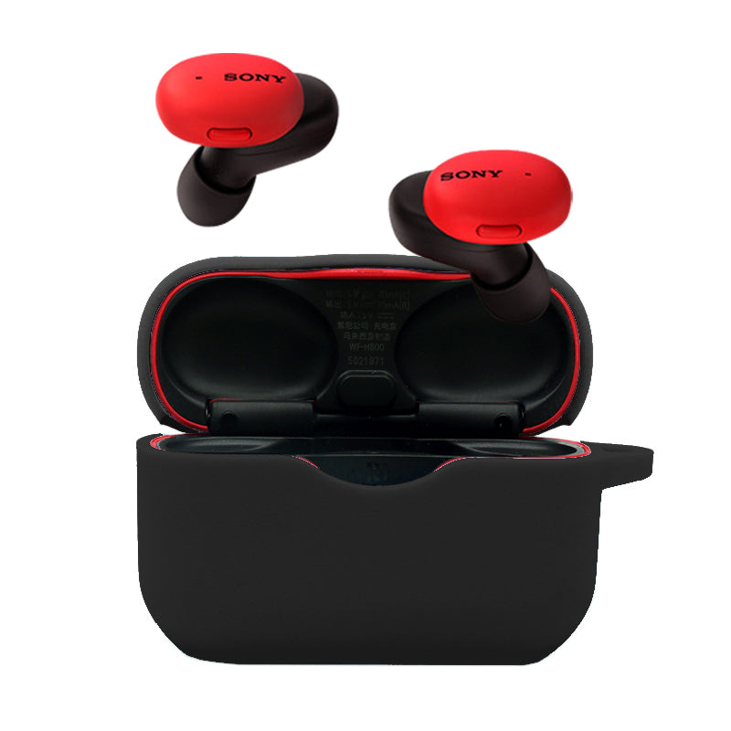 For Sony WF-H800 TWS Bluetooth Earphone Silicone Drop-proof Cover Case with Hanging Buckle