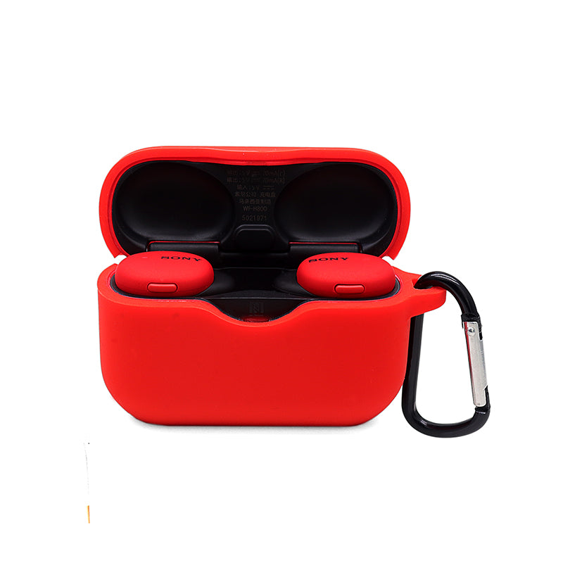 For Sony WF-H800 TWS Bluetooth Earphone Silicone Drop-proof Cover Case with Hanging Buckle