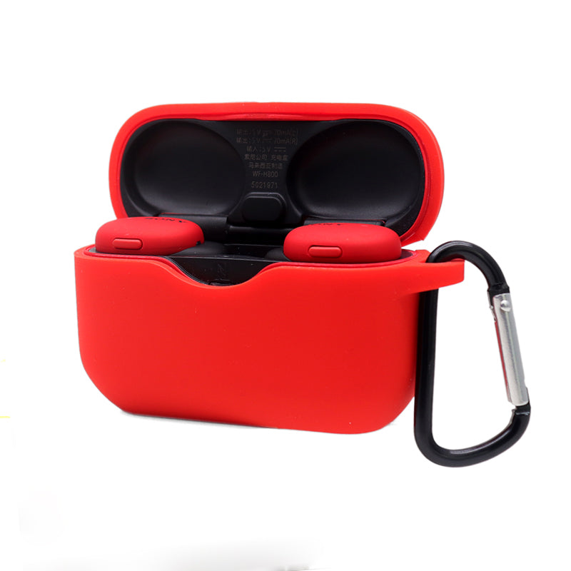 For Sony WF-H800 TWS Bluetooth Earphone Silicone Drop-proof Cover Case with Hanging Buckle