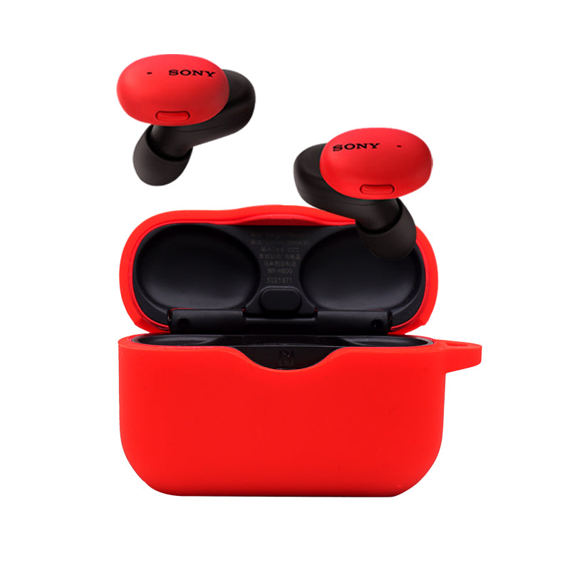 For Sony WF-H800 TWS Bluetooth Earphone Silicone Drop-proof Cover Case with Hanging Buckle