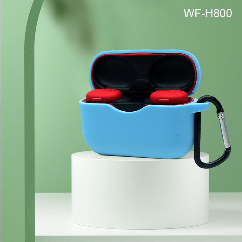 For Sony WF-H800 TWS Bluetooth Earphone Silicone Drop-proof Cover Case with Hanging Buckle