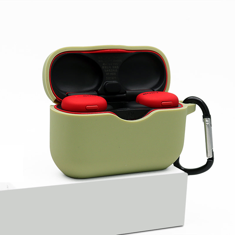 For Sony WF-H800 TWS Bluetooth Earphone Silicone Drop-proof Cover Case with Hanging Buckle
