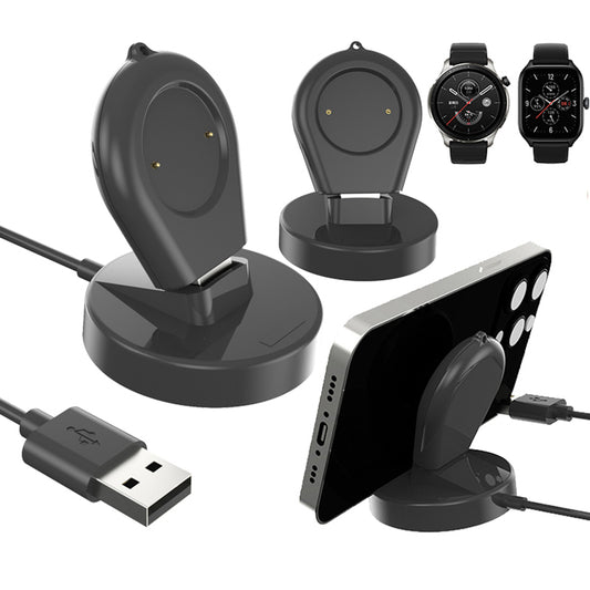 For Huami Amazfit GTR 4 Water-drop Shape Smart Watch Charger USB Cable Charging Stand with Phone Holder Function