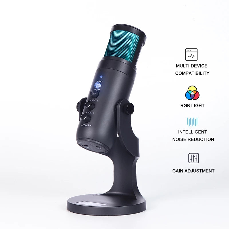 DLDZ JD-950 Gaming Live Streaming Condenser Microphone with RGB Dynamic Light 360&#176; Rotatable Type-C Mic for Windows Desktop PC Laptop