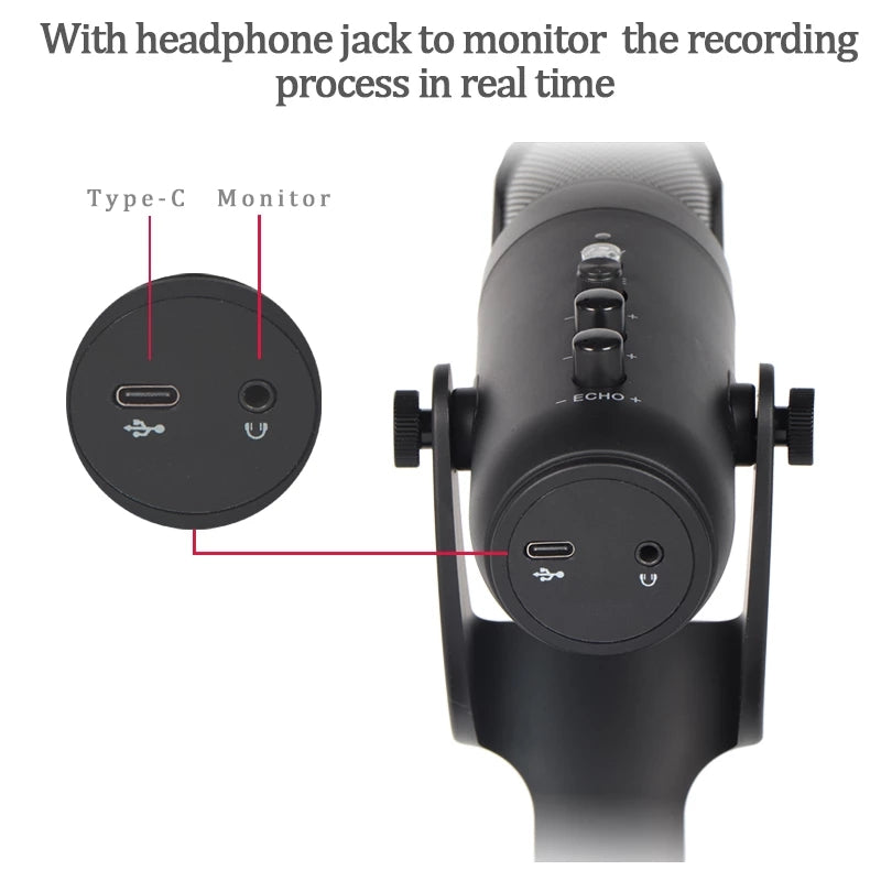DLDZ JD-950 Gaming Live Streaming Condenser Microphone with RGB Dynamic Light 360&#176; Rotatable Type-C Mic for Windows Desktop PC Laptop