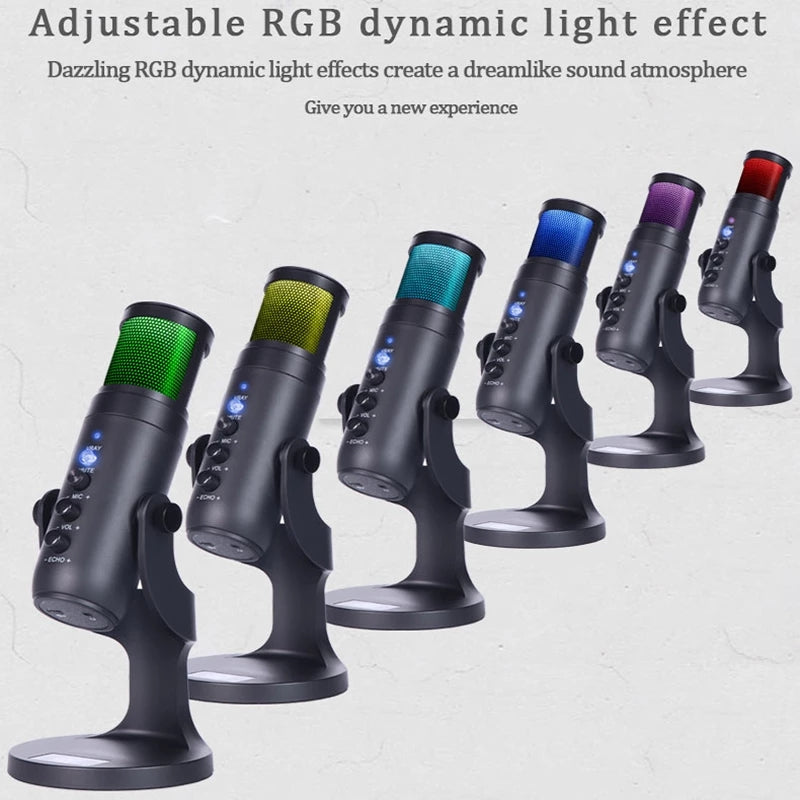 DLDZ JD-950 Gaming Live Streaming Condenser Microphone with RGB Dynamic Light 360&#176; Rotatable Type-C Mic for Windows Desktop PC Laptop