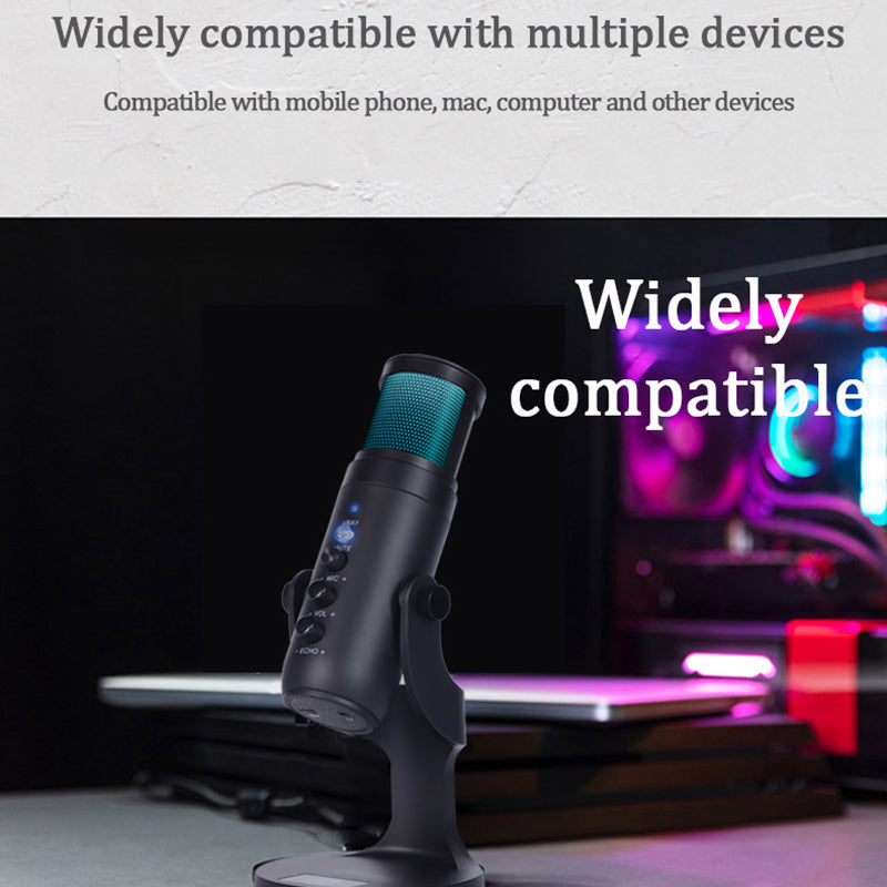DLDZ JD-950 Gaming Live Streaming Condenser Microphone with RGB Dynamic Light 360&#176; Rotatable Type-C Mic for Windows Desktop PC Laptop