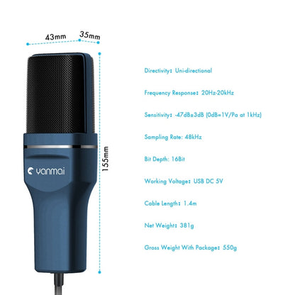 YANMAI SF-777 Desktop Condenser Microphone USB Wired Cardioid Mic with Tripod Stand for Singing Gaming Recording