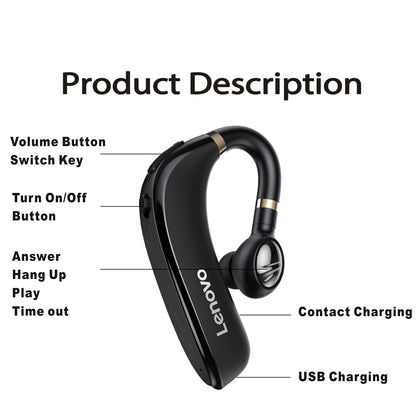 LENOVO HX106 180-degree Rotating Single Headset Ear Hook Business Bluetooth Earphone Support Waterproof HiFi Sound