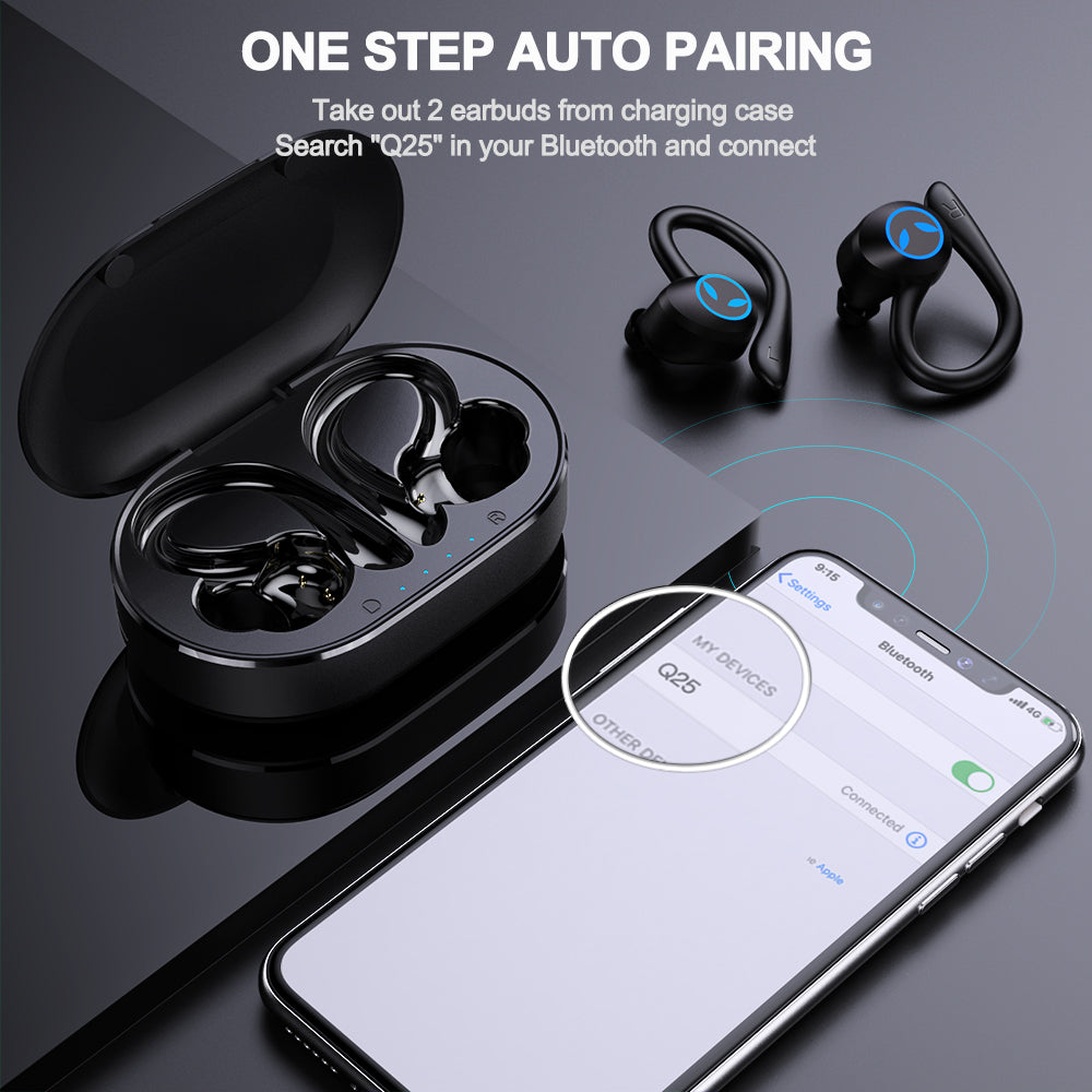 Q25 TWS Earbuds In-ear Wireless Headset Bluetooth 5.1 Earphone Waterproof Noise Reduction Design Sports Earhook Headphone