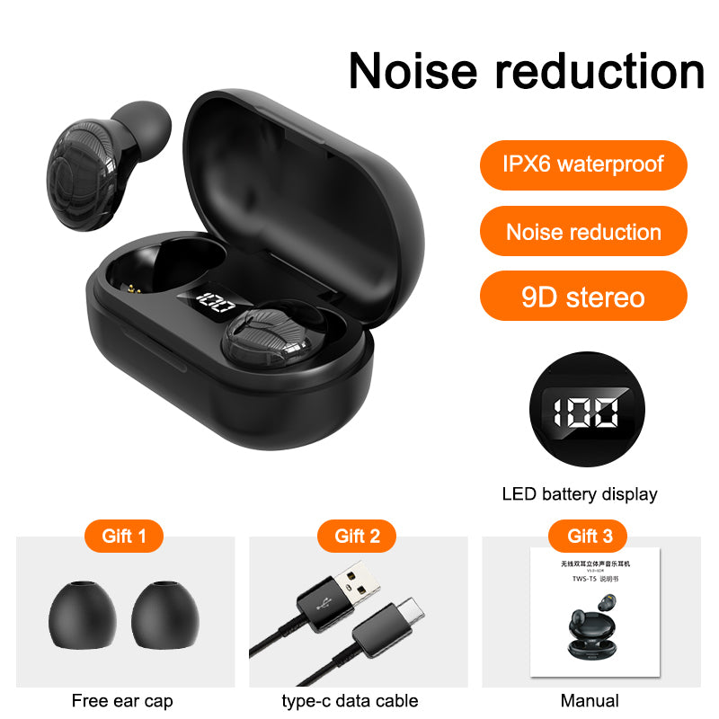 T8 Wireless Bluetooth Headset with Charging Case LED Digital Display Sports Earbuds