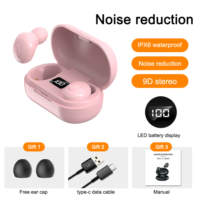 T8 Wireless Bluetooth Headset with Charging Case LED Digital Display Sports Earbuds