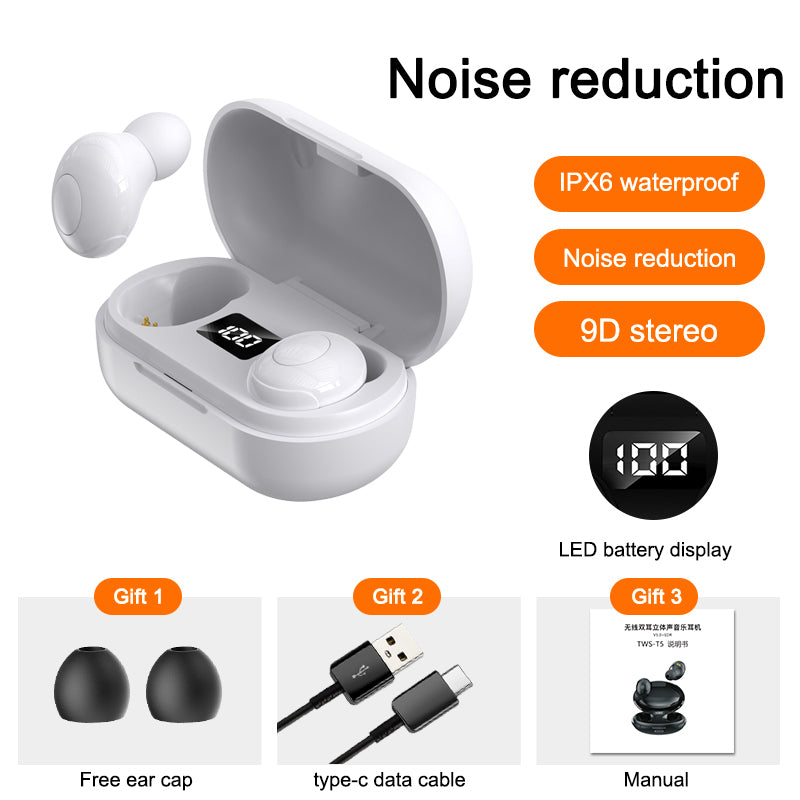 T8 Wireless Bluetooth Headset with Charging Case LED Digital Display Sports Earbuds