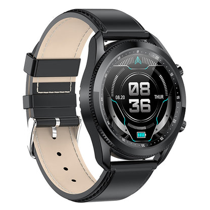 C6 Rotating Dial Leather Strap Round Smart Watch Sleep Heart Rate Monitoring Bluetooth Calls Sports Smart Bracelet