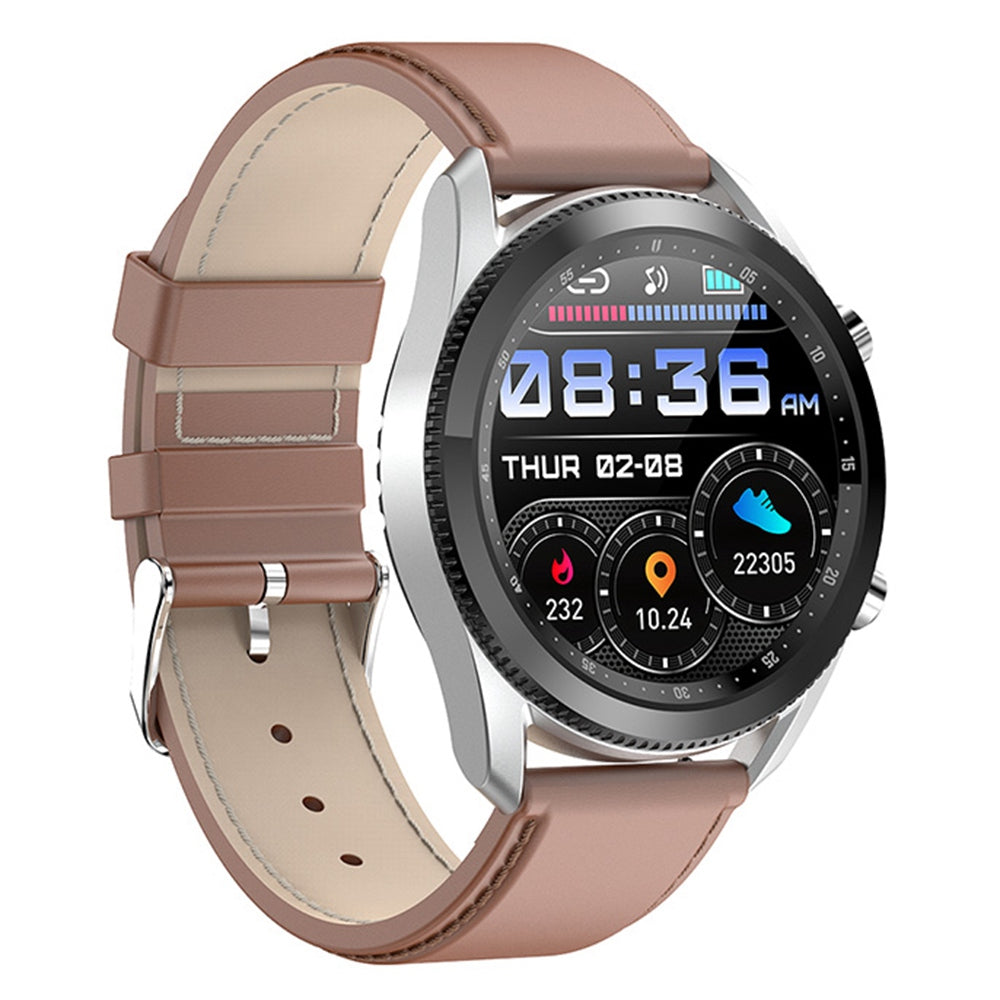 C6 Rotating Dial Leather Strap Round Smart Watch Sleep Heart Rate Monitoring Bluetooth Calls Sports Smart Bracelet