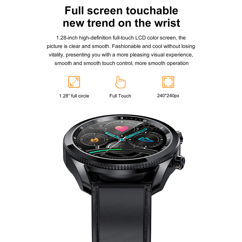 C6 Rotating Dial Leather Strap Round Smart Watch Sleep Heart Rate Monitoring Bluetooth Calls Sports Smart Bracelet