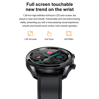 C6 Rotating Dial Leather Strap Round Smart Watch Sleep Heart Rate Monitoring Bluetooth Calls Sports Smart Bracelet