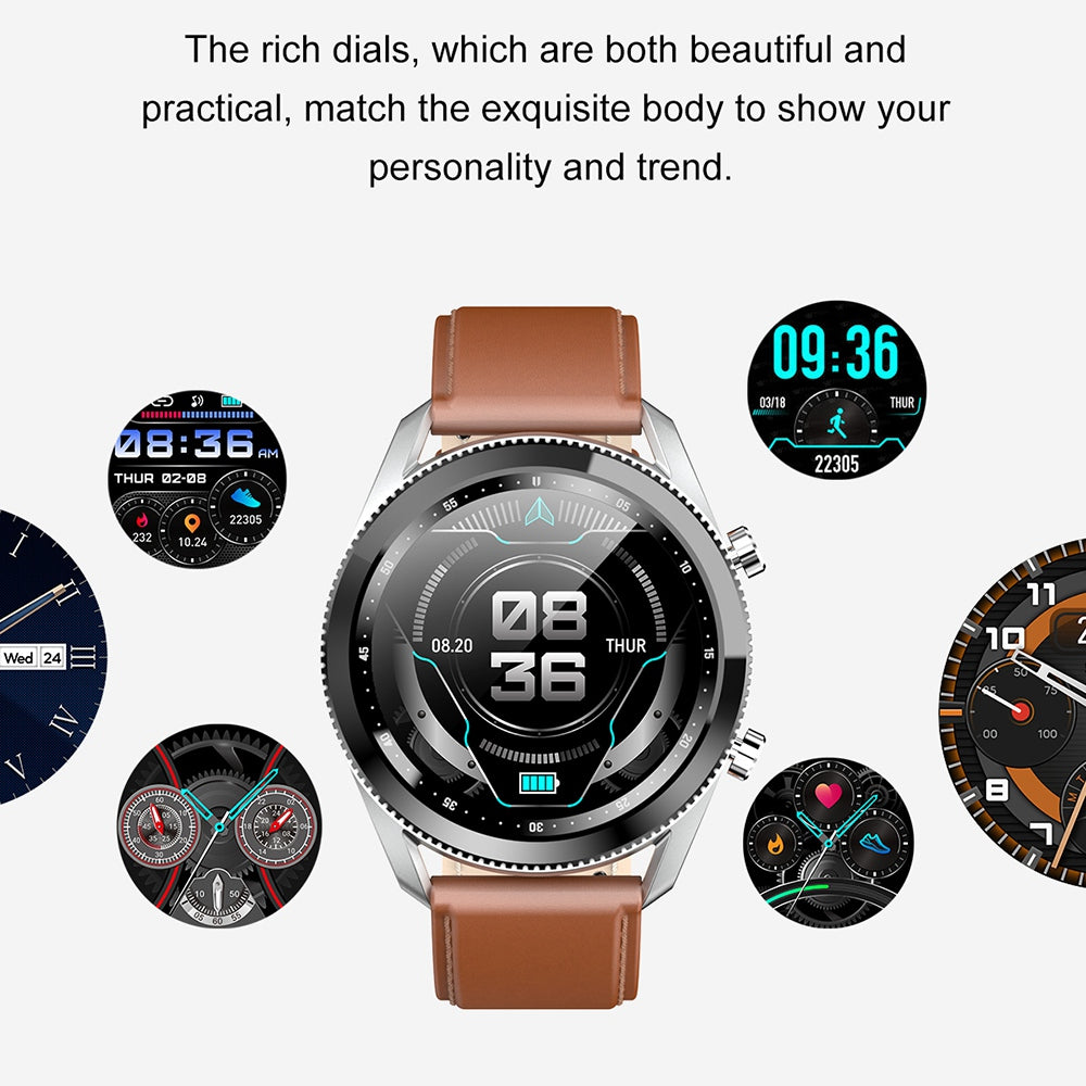 C6 Rotating Dial Leather Strap Round Smart Watch Sleep Heart Rate Monitoring Bluetooth Calls Sports Smart Bracelet