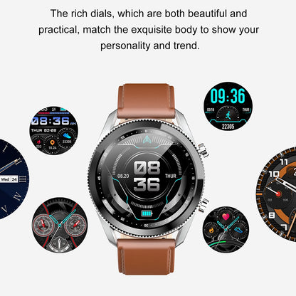 C6 Rotating Dial Leather Strap Round Smart Watch Sleep Heart Rate Monitoring Bluetooth Calls Sports Smart Bracelet