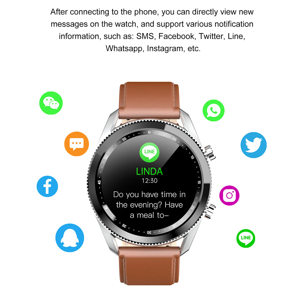 C6 Rotating Dial Leather Strap Round Smart Watch Sleep Heart Rate Monitoring Bluetooth Calls Sports Smart Bracelet