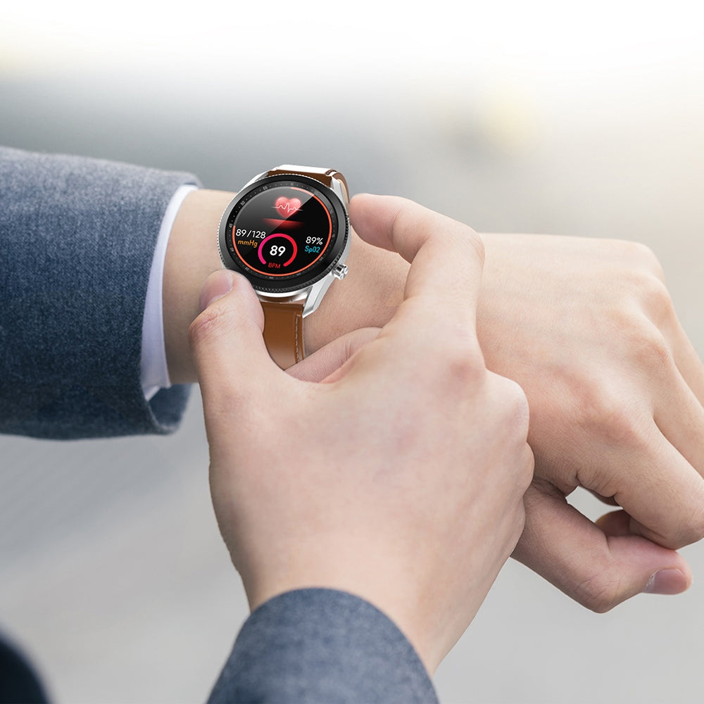 C6 Rotating Dial Leather Strap Round Smart Watch Sleep Heart Rate Monitoring Bluetooth Calls Sports Smart Bracelet
