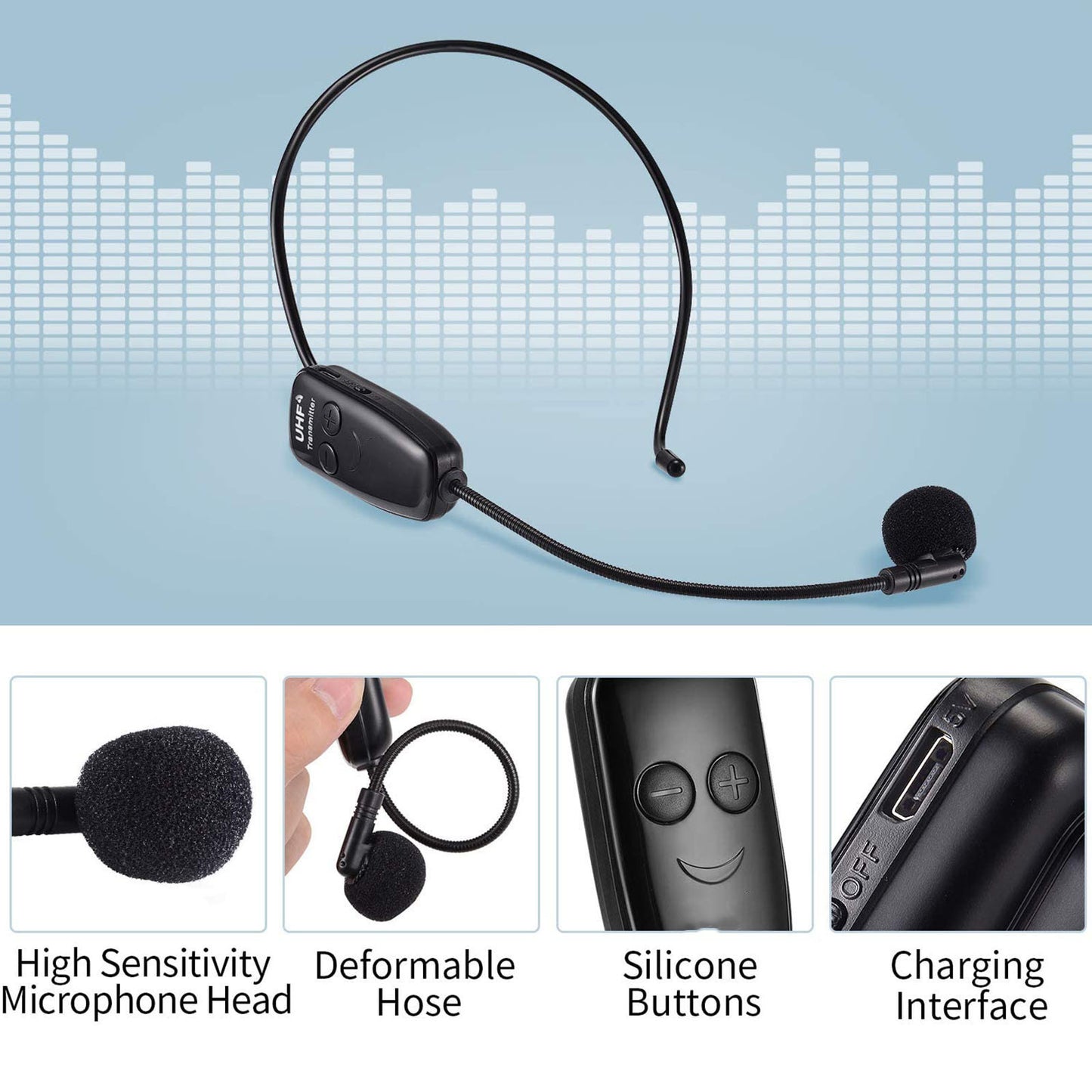 U12A Head-mounted UHF Wireless Microphone Headset Voice Amplifier Mic Speaker for Teaching Guide Lecture Meeting