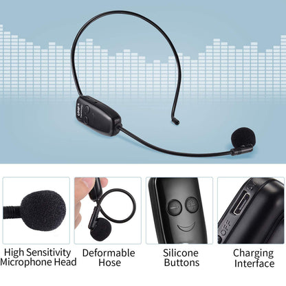 U12A Head-mounted UHF Wireless Microphone Headset Voice Amplifier Mic Speaker for Teaching Guide Lecture Meeting