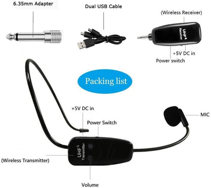 U12A Head-mounted UHF Wireless Microphone Headset Voice Amplifier Mic Speaker for Teaching Guide Lecture Meeting