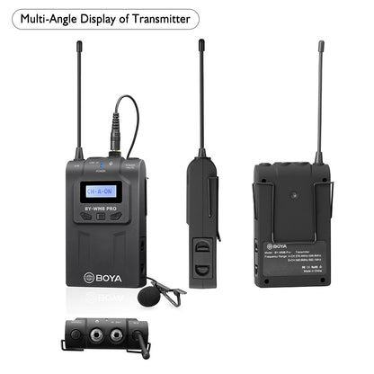 BOYA BY-WM8 Pro-k7 UHF Wireless Microphone System Transmitter+XLR Plug-on Receiver LCD Display 48 Channels 50M Effective Range Lavalier Mic