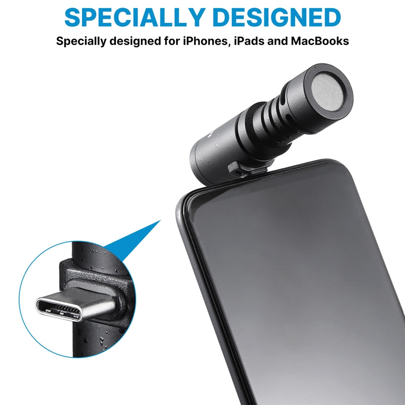 SAIREN Professional Plug Play Cell Phone Microphone Portable Mini Mic for Type-C Devices