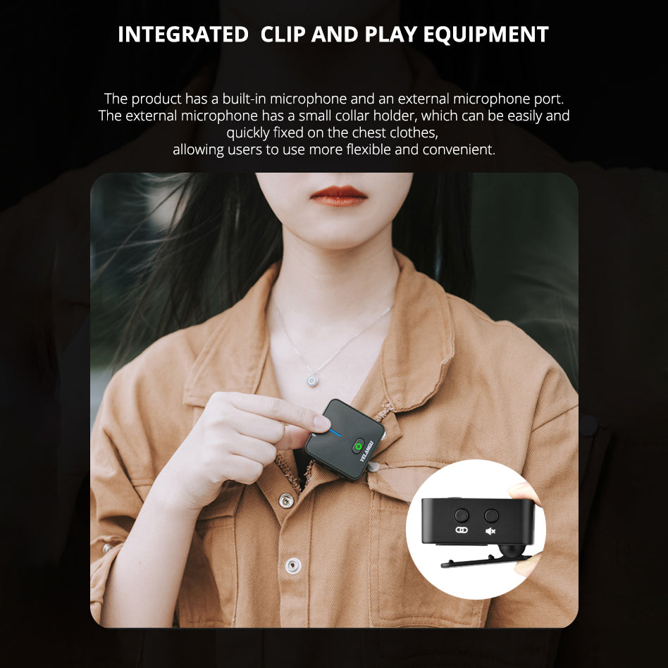 YELANGU MX5 Portable Lavalier Microphone Interview Recording Wireless Mic for Smartphone PC DSLR Camera