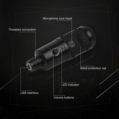 A6 USB Gaming Microphone Computer Condenser PC Mic with Tripod Stand for Streaming Podcasting Gaming Vocal Recording