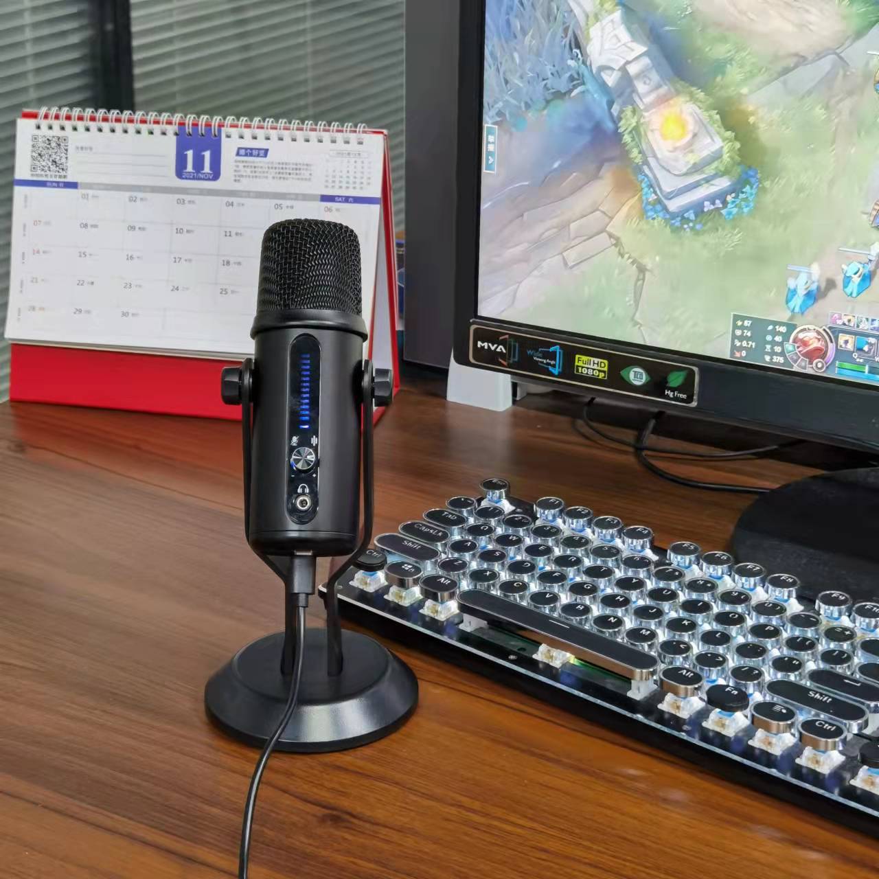 A33 LED Voice Control Breathing Light USB Unidirectional Condenser Microphone One-Key Noise Reduction Mic for Recording/Singing/Teaching/Gaming/Live Broadcast