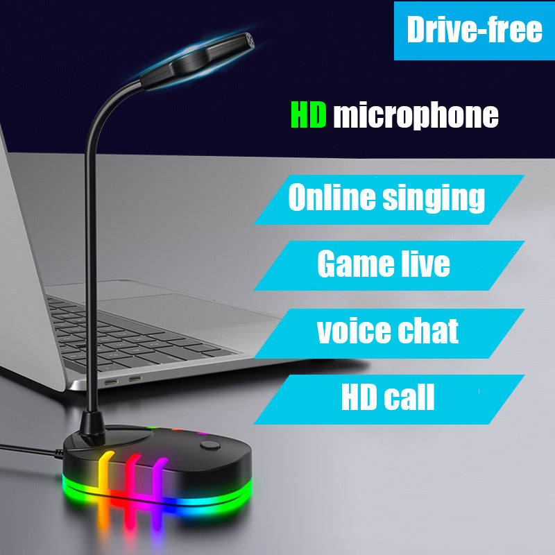 M5 Computer Microphone USB Mute Button Plug and Play RGB Gaming Mic Voice Recording Tool Compatible with Laptop PC