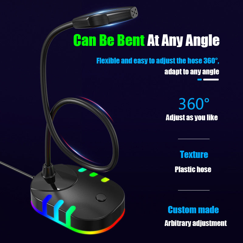 M5 Computer Microphone USB Mute Button Plug and Play RGB Gaming Mic Voice Recording Tool Compatible with Laptop PC