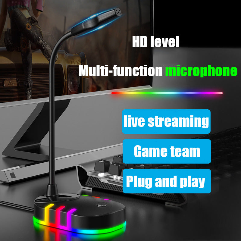 M5 Computer Microphone USB Mute Button Plug and Play RGB Gaming Mic Voice Recording Tool Compatible with Laptop PC