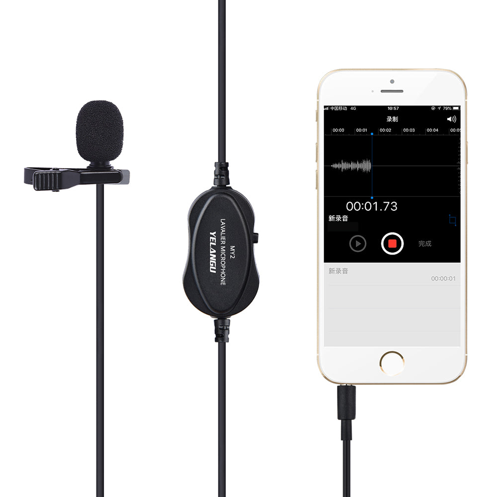 YELANGU MY2 USB Rechargeable Clip-on Microphone 3.5mm Adapter Condenser Mic Phone Camera Computer Microphone for Online Meeting Livestream Remote Teaching Recording